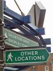 This somewhat vague sign can be found in a number of places apart from Elmfield Road. Presumably this one is indicating Heaven or the other place?